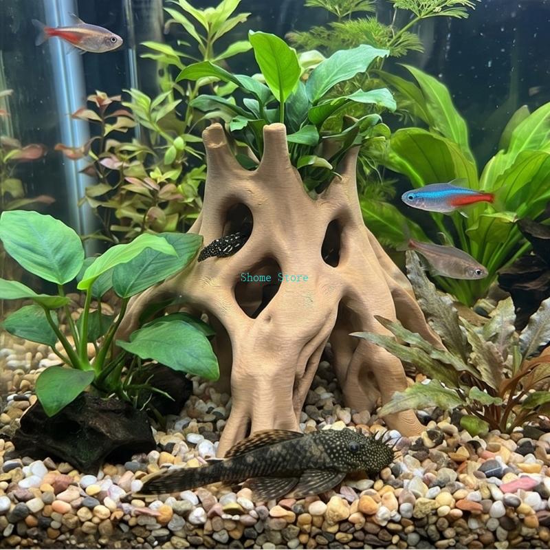 Natural Root Cave Fish Hideout - огляд і ціна Planted Aquarium With Driftwood